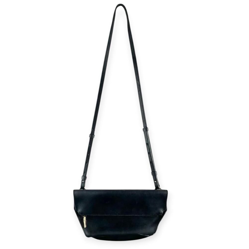 J. Crew Bennett Black Leather Magnetic Flap Crossbody Purse Bag Zipper Close
